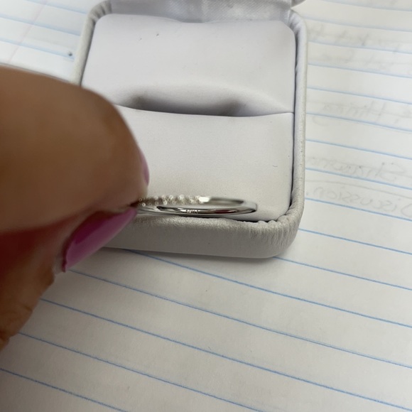 10k White Gold and 1/10 ctw Diamond Wedding Band, Stack Ring - Picture 6 of 6